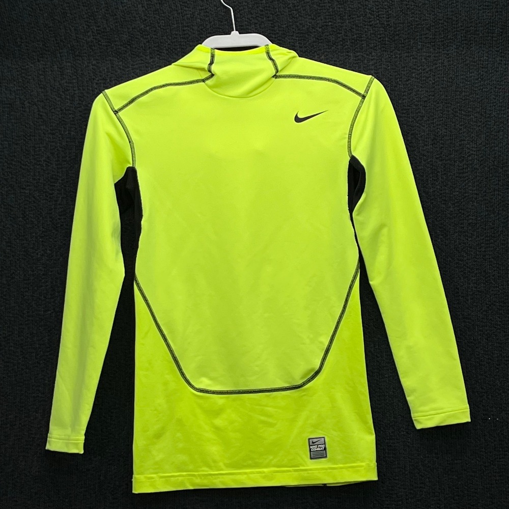 Nike Pro Combat Hyperwarm Dri-Fit Max Hoodie Neon Volt Yellow Small